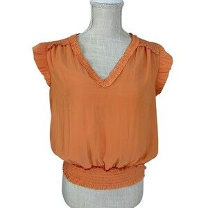 Evereve Brynlee Smocked Orange Satin Top Size Small‎